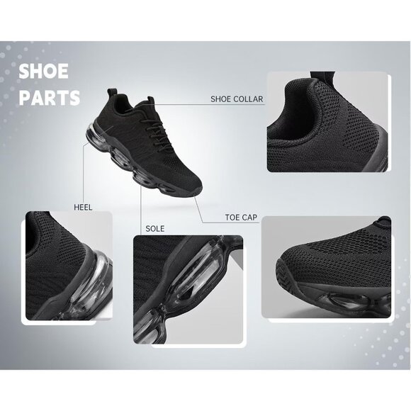 Women's Air Cushion Running Shoes Walking Jogging Sneakers Lace Up Tennis Black - Picture 4 of 7